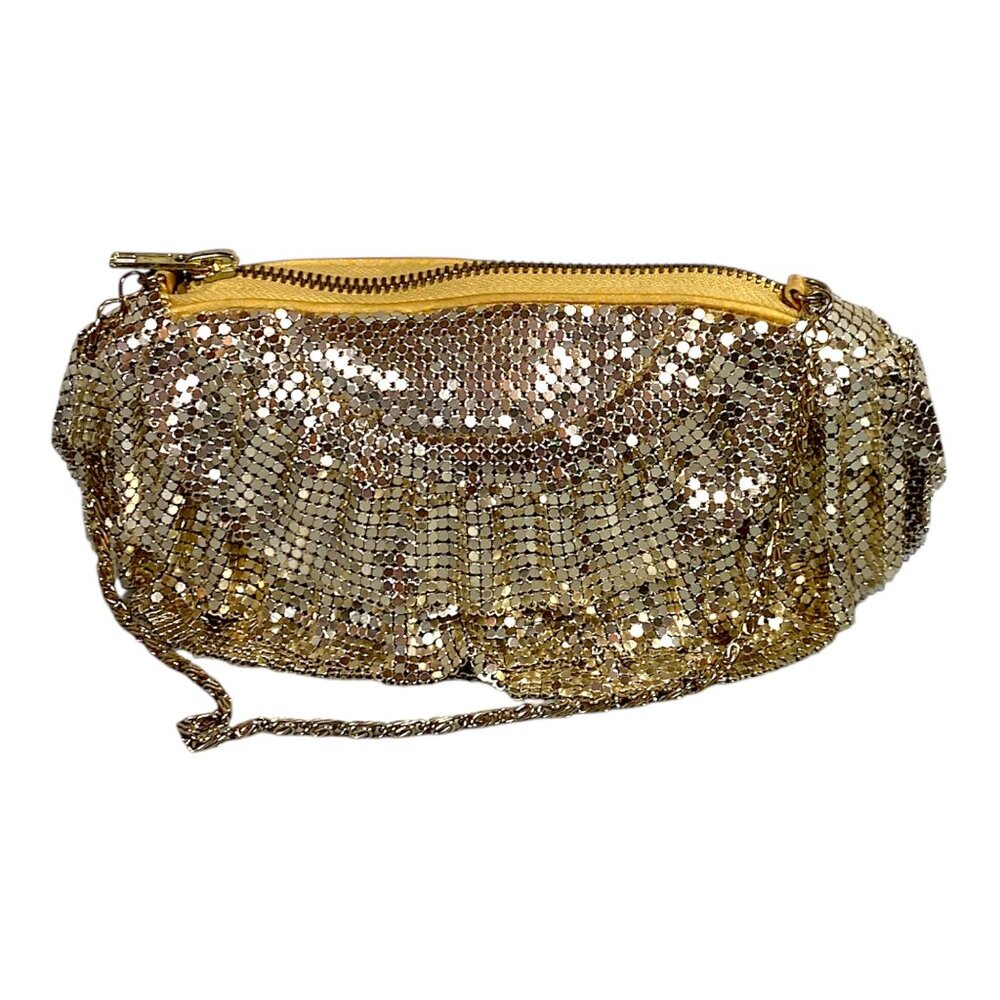 Metal Mesh Bag Pale Gold Tone Purse Small Chain Strap Evening Cocktail Prom VTG